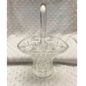 Vintage Diamond Cut Lead Crystal Basket w/Handle (1950s)
